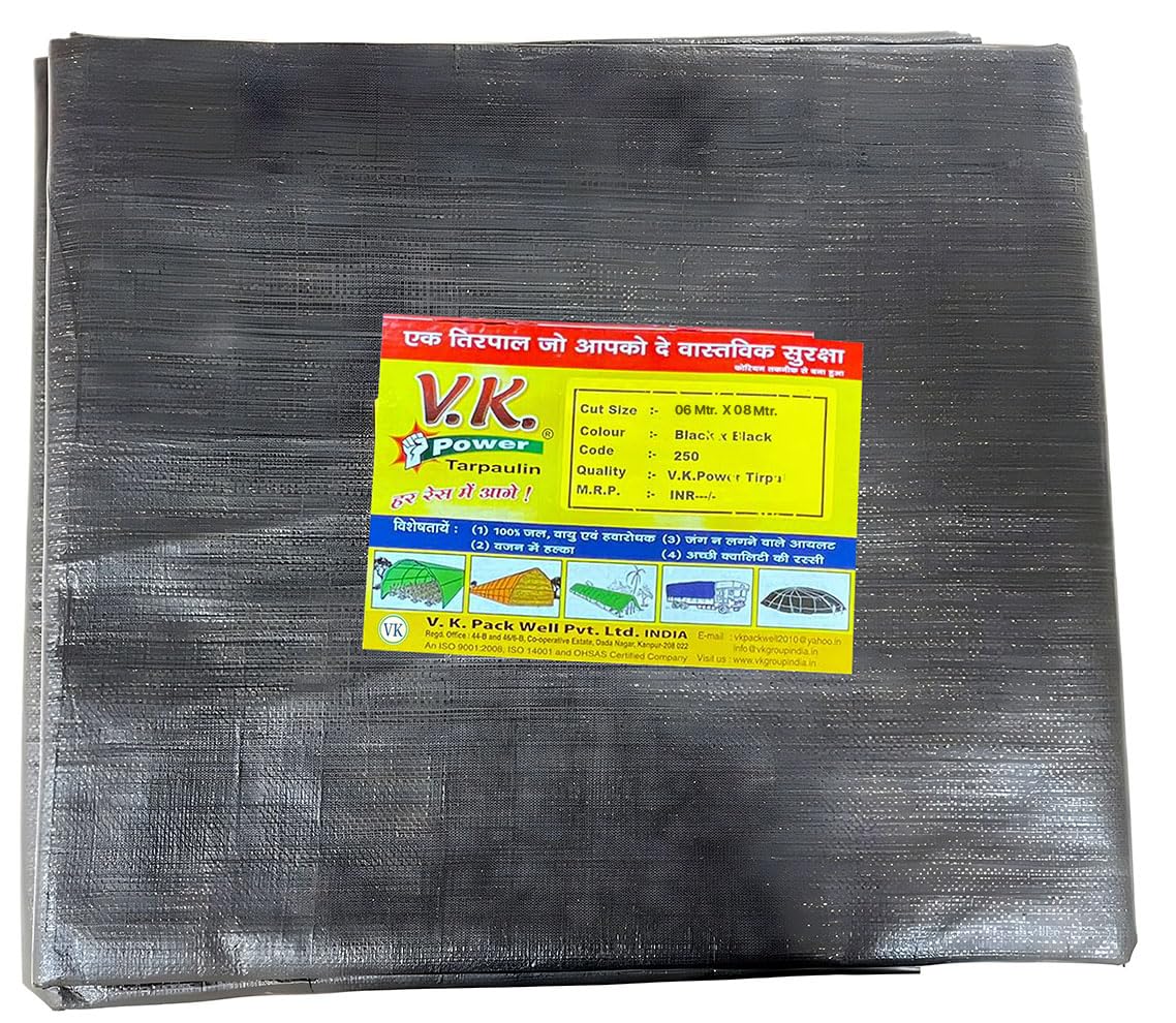 V.K. Power Tirpal HDPE Laminated UV Coated Waterproof Strong Tarpaulin 250 GSM (Black) 